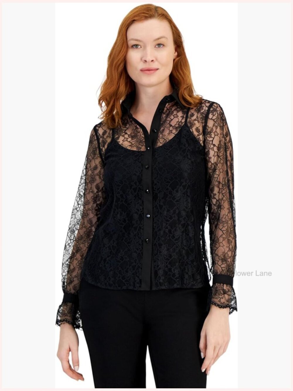 Long Sleeve Button Front Blouse Collared Neck Regular Fit